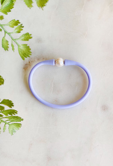 Hidden Treasure Bracelet in Lavender, rubber bracelet with pearl detail