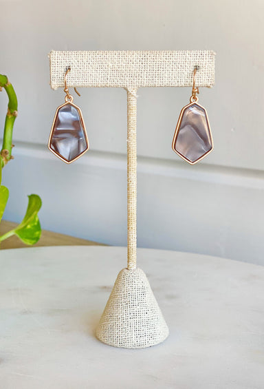 Jayda Drop Earrings in Gray, geometric shaped earring with gray gemstone