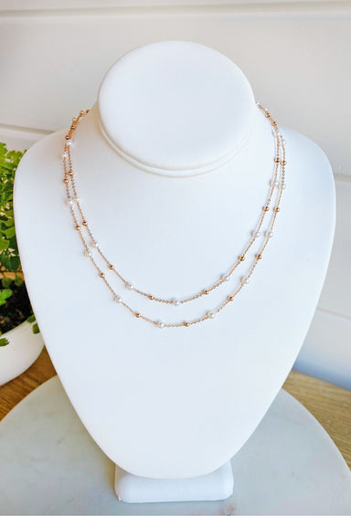 Keeping Promises Pearl Necklace, gold dainty layered necklace with gold and pearl beads