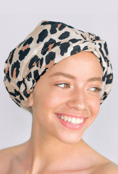 Kitsch Luxe Shower Cap in Leopard, leopard shower cap 