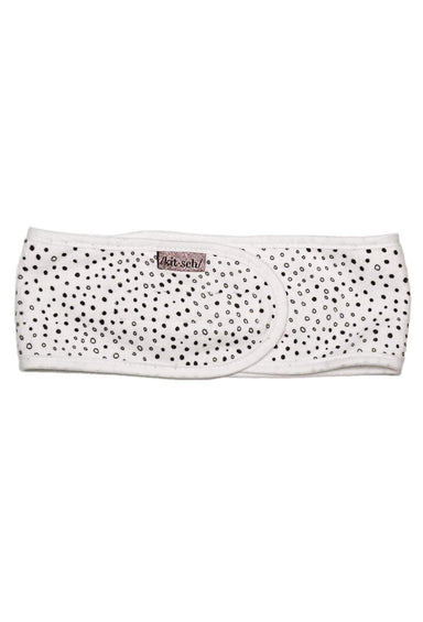 Kitsch Microfiber Spa Headband in Micro Dot, white towel velcro headband with small black dots 