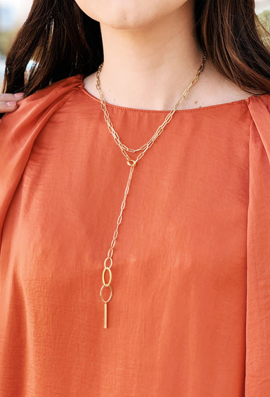 Layered Lariat Gold Chain Link Necklace, gold y lariat necklace with multiple different colored gold chain linksLayered Lariat Gold Chain Link Necklace, gold y lariat necklace with multiple different colored gold chain links