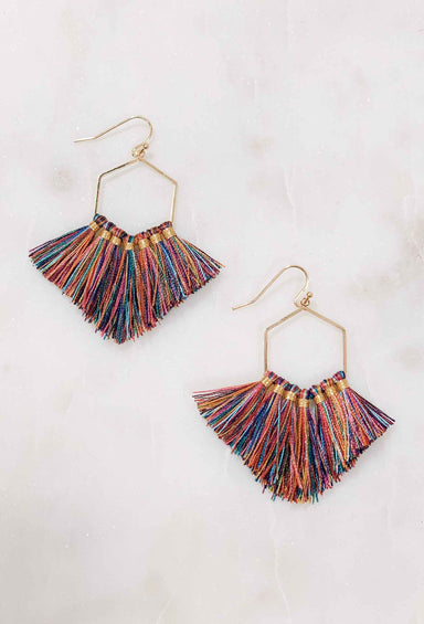 Layton Fringe Tassel Earrings, hexagon shaped fringe drop earrings 