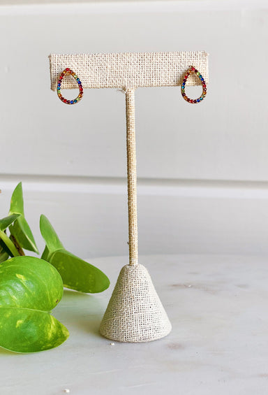 Liz teardrop Rainbow Studs, tear drop shape earrings with rainbow crystals