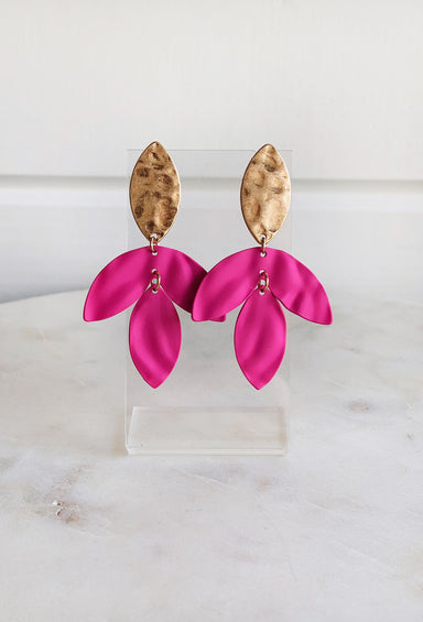 Love you always Earrings in Fuchsia, matte rubber coated, hammered gold post backing