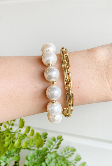 Love You Anyway Bracelet Set, set of 2 bracelets, one pearl and one gold chain linked