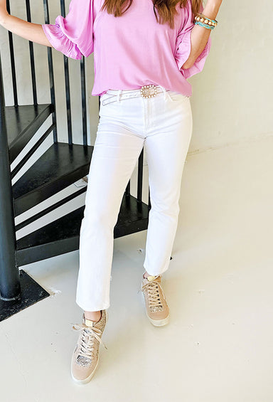 Lydia Straight White Denim, clean white denim jeans