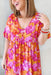 Missing You Floral Dress, pink mini dress with pink and orange floral design, v-neck detail