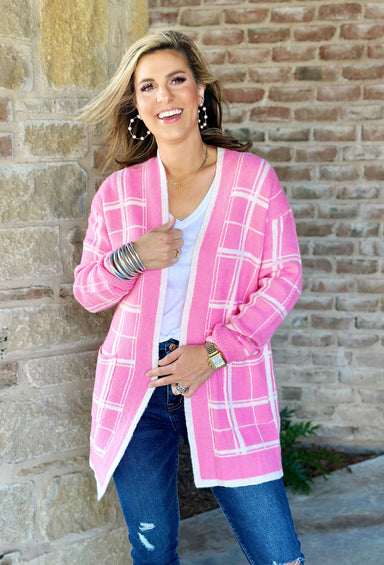 Only Eyes For You Cardigan, pink and plaid cardigan