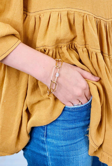 Oversized Crystal Chain Link Bracelet, oversized oval gold chain link bracelet with crystal charm 