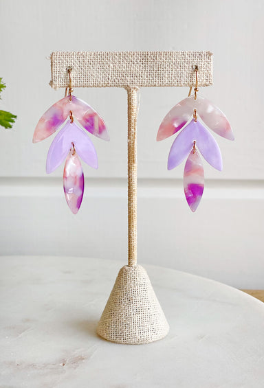 Palm Springs Please Earrings in Purple, drop earrings in the shape of a palm