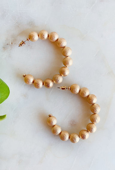 Park Avenue Hoop Earrings, gold textured balls, beaded on a hoop