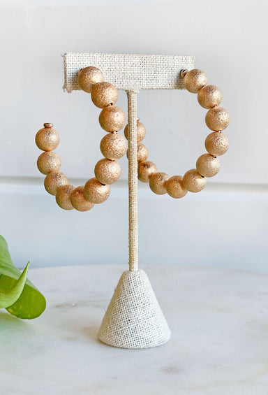 Park Avenue Hoop Earrings, gold textured balls, beaded on a hoop