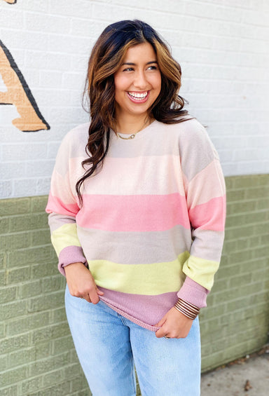 Pastel Skies Striped Sweater, pastel striped sweater, long sleeves
