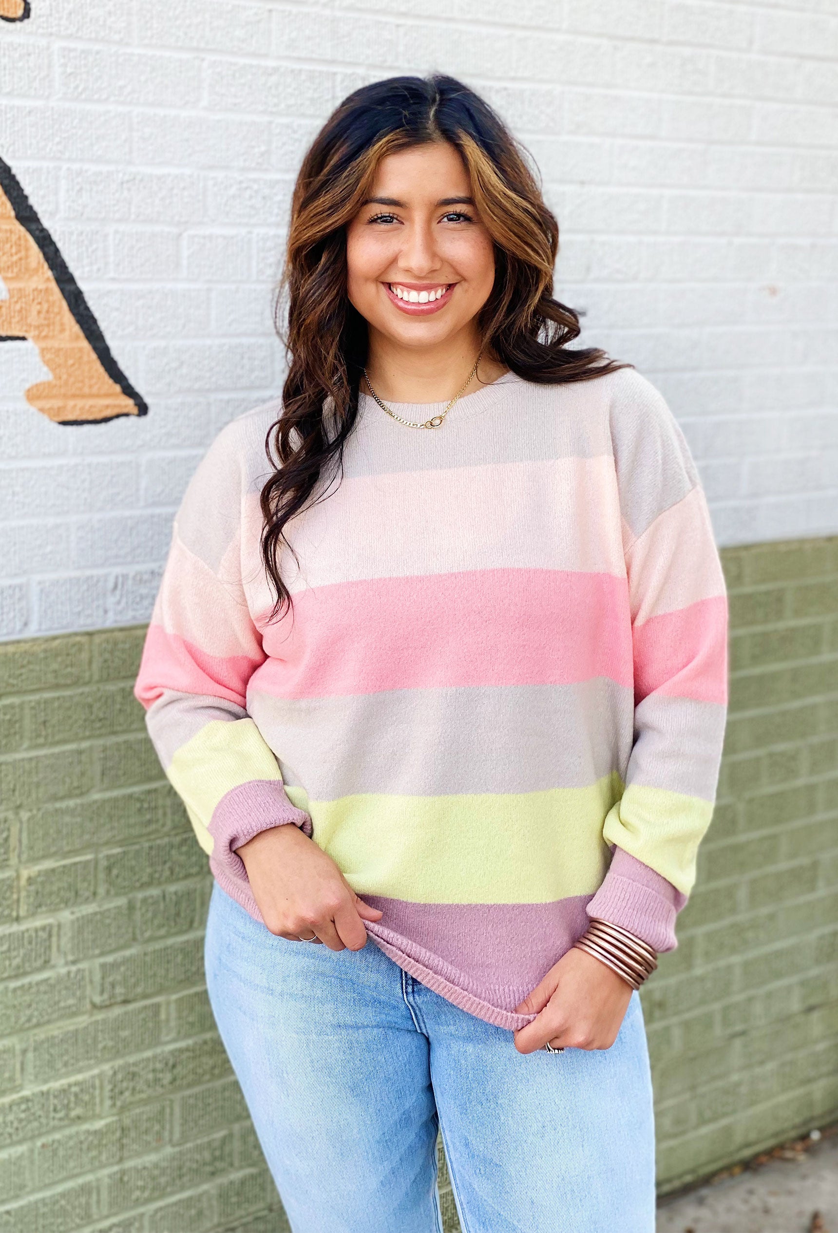 Pastel Skies Striped Sweater, pastel striped sweater, long sleeves