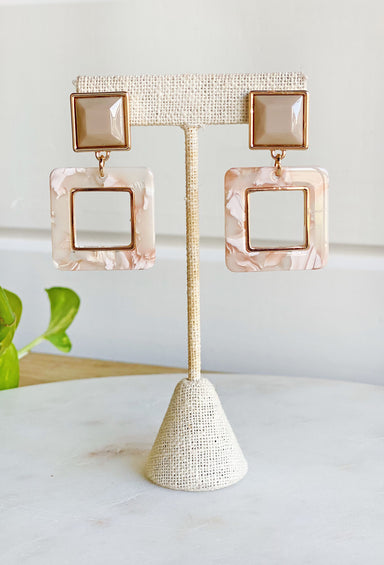 Pinky Promise Earrings, neutral resin drop earrings, hollow square shape 