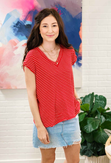Red & White Striped Tee, red t shirt with white stripes 