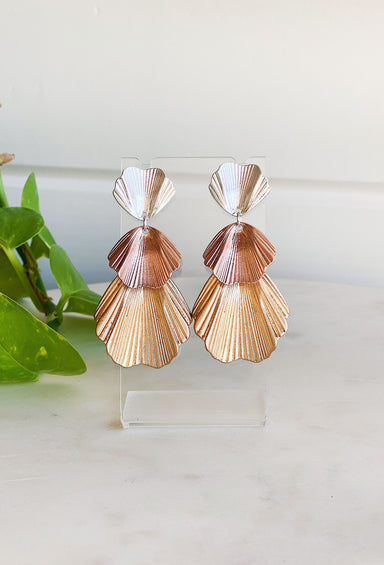 Seychelles Drop Earrings, gold shell drop statement earrings 