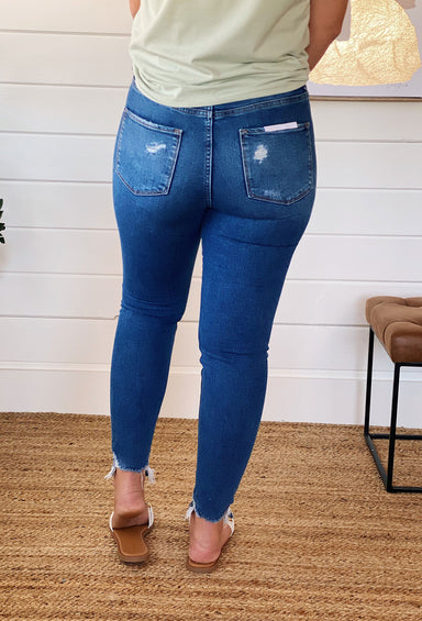 Shine On High Rise Ankle Skinny Jeans By Vervet, skinny jeans, high rise, distressing at bottom