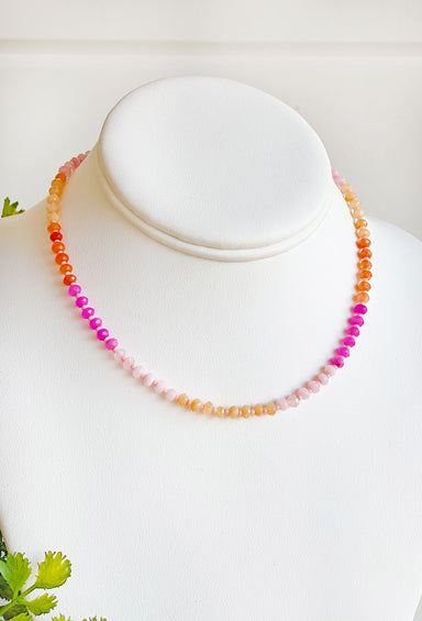 Sunset Dreaming Beaded Necklace, pink and orange beaded necklace