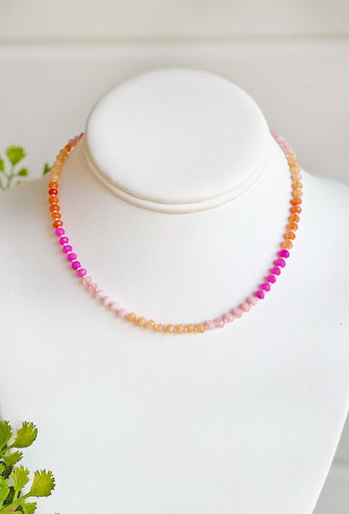 Sunset Dreaming Beaded Necklace, pink and orange beaded necklace