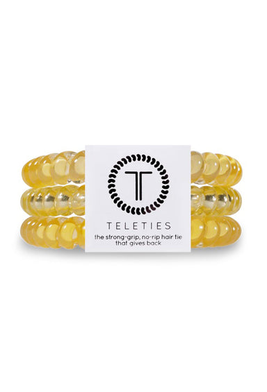 TELETIES Small Hair Ties - Sunshine, set of three coil hair ties, yellow