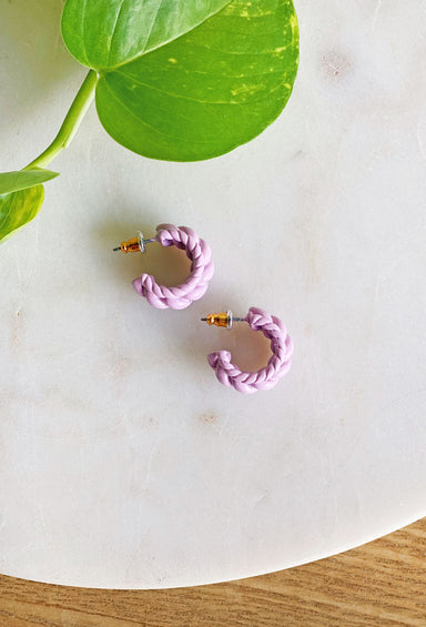 Sweet Twist Earrings in Lilac, lilac earrings, small hoops twisted