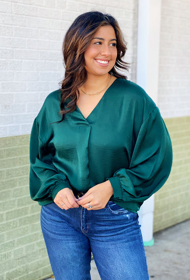 Tell Me Twice Blouse in Olive, olive high low blouse, long sleeve
