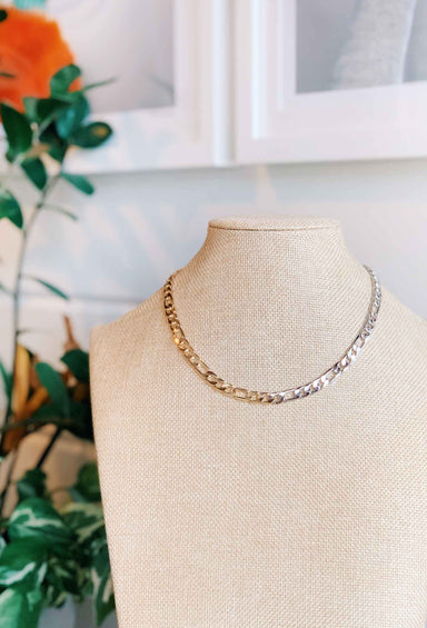 Thick Two Tone Chain Link Necklace, gold and silver chain link necklace 