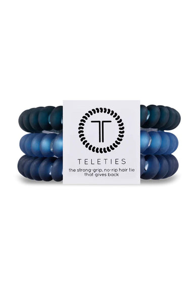 TELETIES Small Hair Ties - Tridal, set of 3, coil style hair tie, ombre from dark blue to teal blue