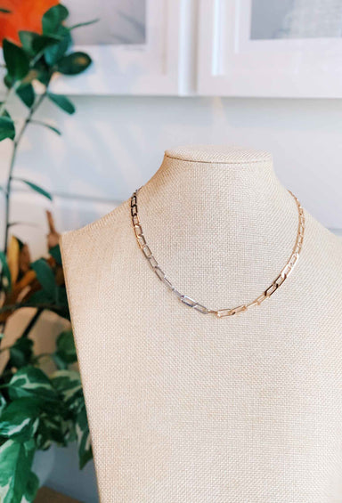 Two Tone Chain Link Necklace, gold and silver paperclip chain link necklace 