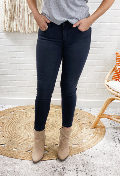 Unpublished Kora Mid Rise Skinny Jeans in Cider, ankle length, black denim