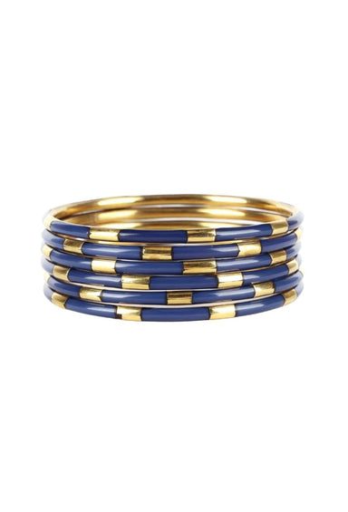 BUDHAGIRL Veda Bracelet Set in Navy, set of 6 bangles, navy with gold detailing