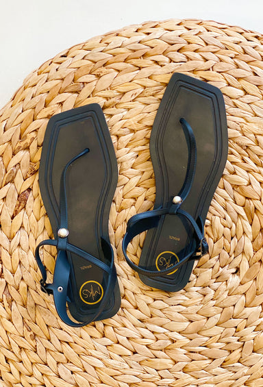 Verano Sandal in Off Black, rubber sandals with pearl detail