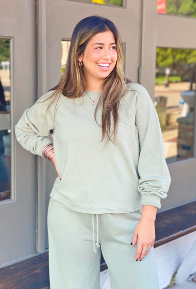 Z SUPPLY Cayden Raglan Long Sleeve Sweatshirt, sage green long sleeve top, pullover style