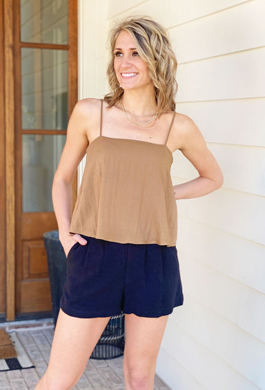 Z SUPPLY Annie Tank, brown tank top, spaghetti strap, square neck