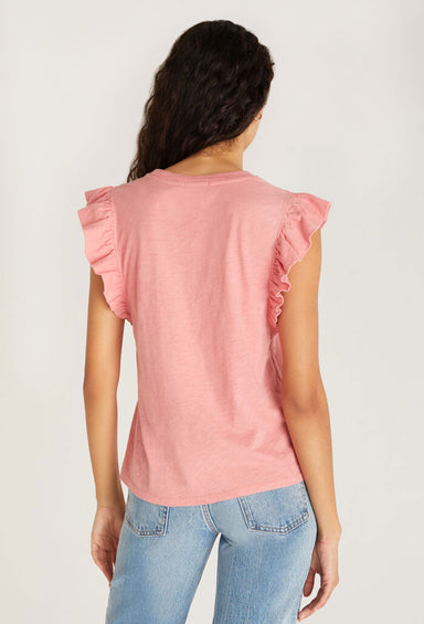 Z SUPPLY Dakota Ruffled Tank, pink tank with ruffle on the sleeves