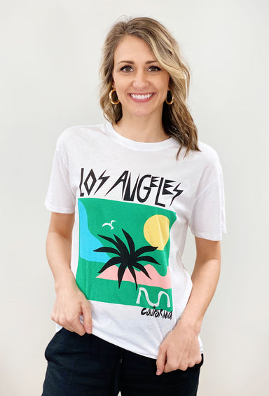 Z SUPPLY Los Angeles Boyfriend Tee, white tee with "Los Angeles" on front