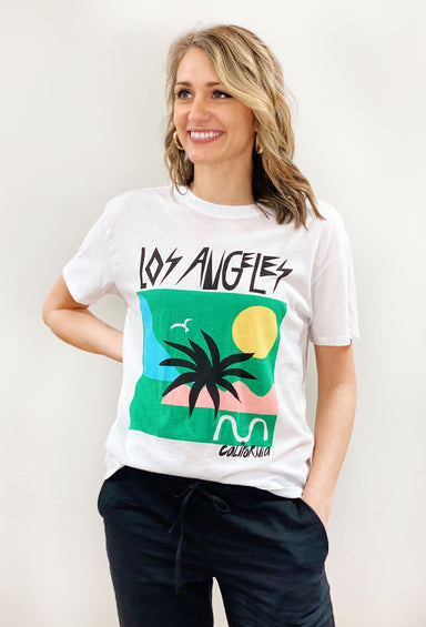 Z SUPPLY Los Angeles Boyfriend Tee, white tee with "Los Angeles" on front