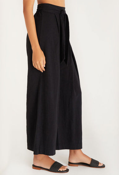 Z SUPPLY Yara Slub Pants, black pants, wide leg with self tie detail