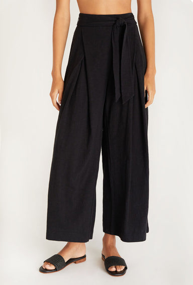 Z SUPPLY Yara Slub Pants, black pants, wide leg with self tie detail