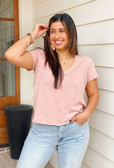 Z SUPPLY Dream Slub Tee in Blush Mood, blush v-neck button up tee