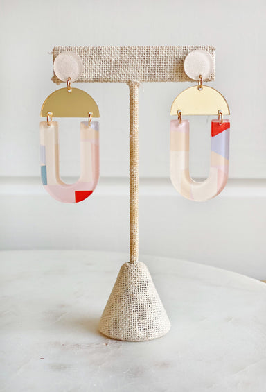 Over The Edge Earrings, gold mirror and a pastel colored acrylic