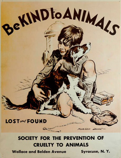 Tierschutz Bild aus 1930 Junge mit Hund Rettung