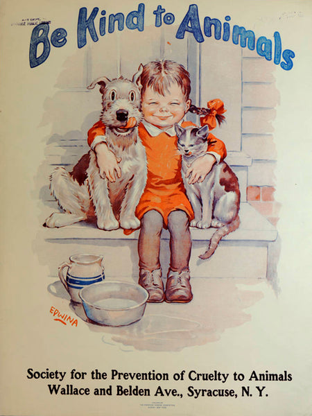 Tierschutz Illustration Mädchen mit Hund und Katze Amerika 1930 Hundekissen