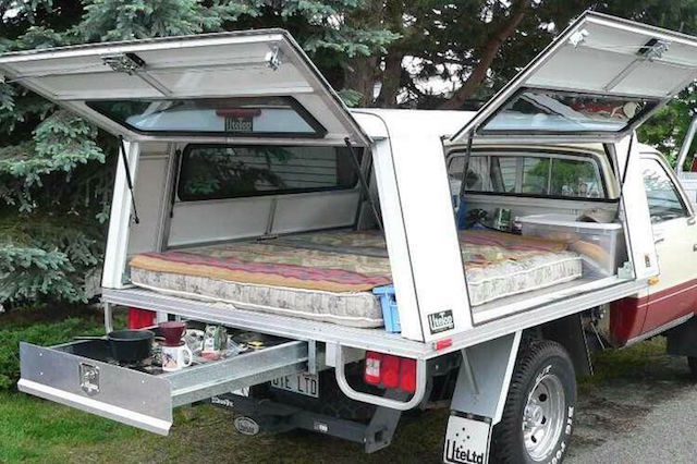 Truck camper open
