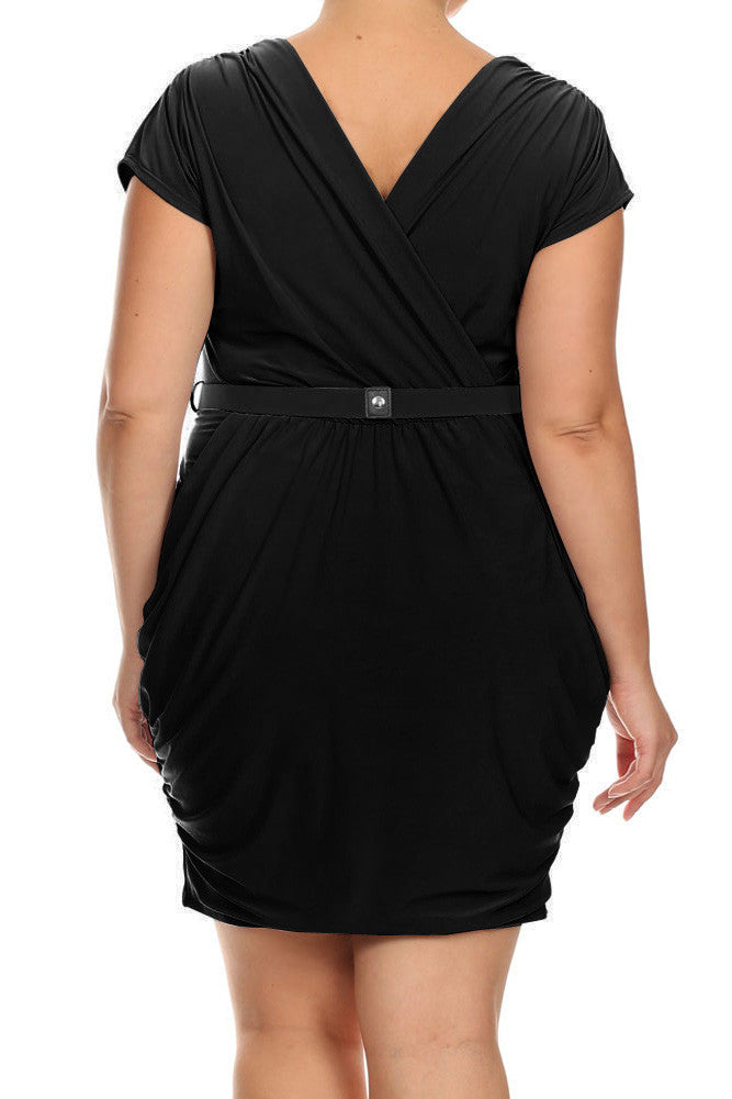 Plus Size Captivating Ruched Belted Black Dress Plussizefix 