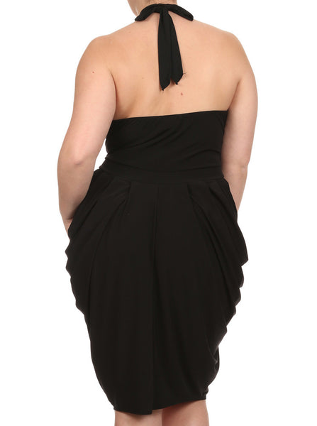 Plus Size Halter Cowl Neck V Hem Black Dress Plussizefix 