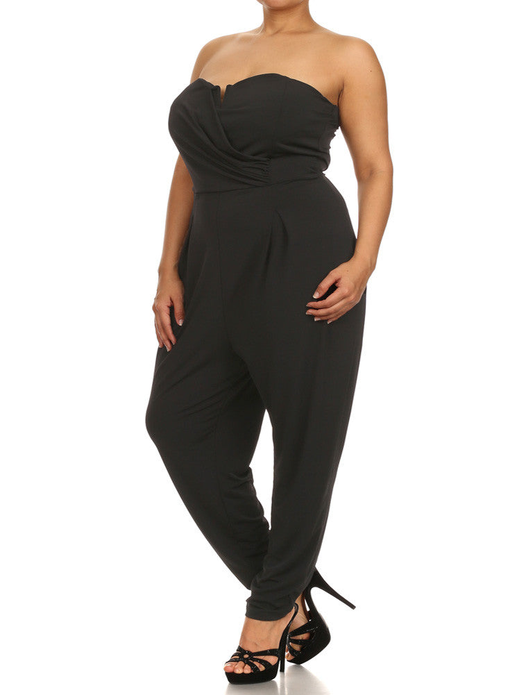 Plus Size Strapless Cross Over Black Jumpsuit Plussizefix