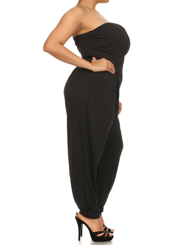 Plus Size Strapless Cross Over Black Jumpsuit Plussizefix